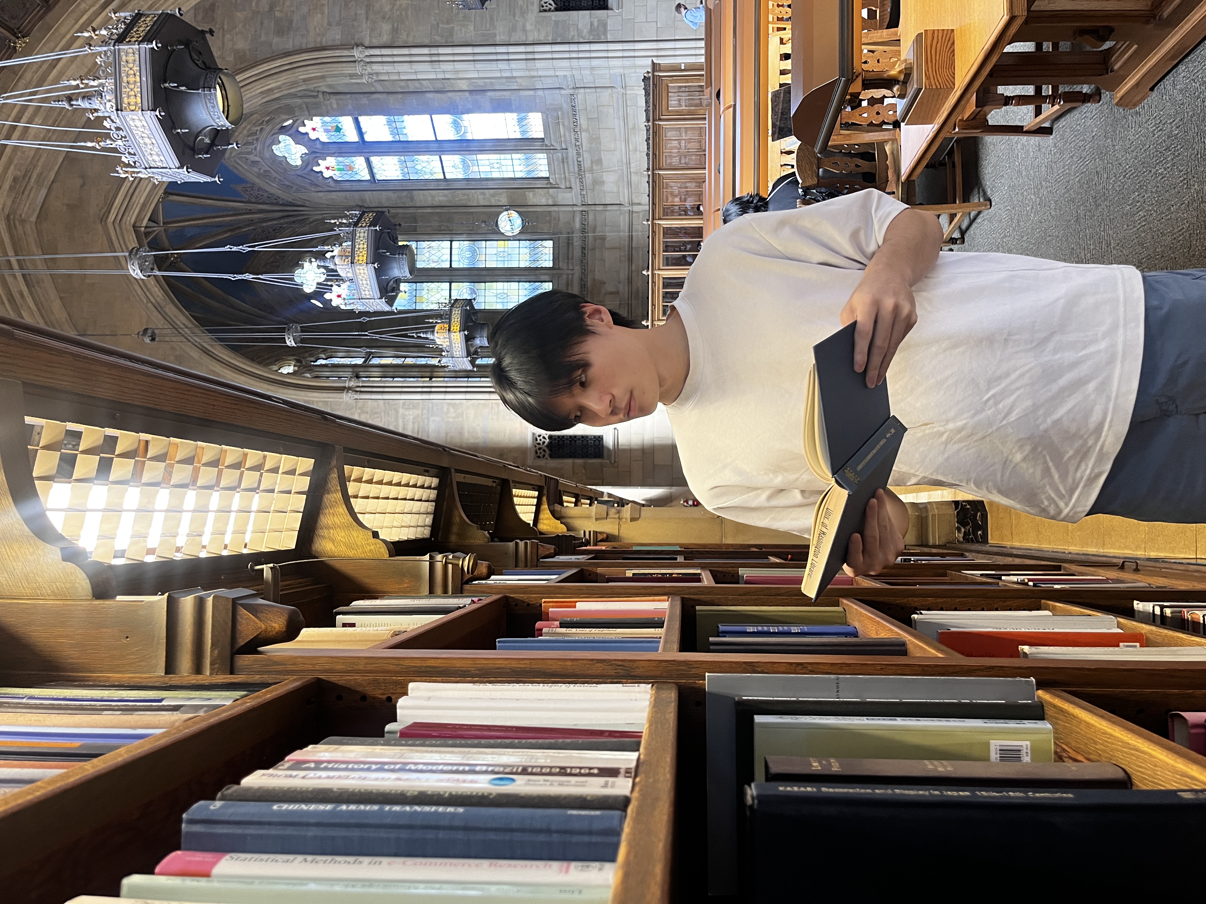 Shawn in a library